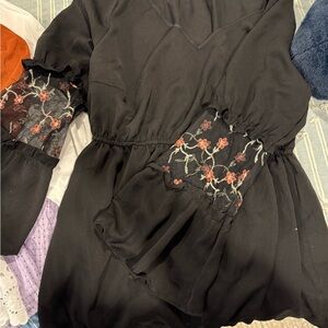 Maternity Black Blouse with Floral Lace Sleeves